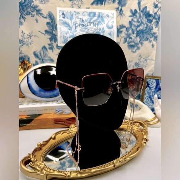 🆕 JIMMY CHOO 🧿 NWOT TAVI DDB3X Oversized Square Sunglasses Gold Copper w Chain - Picture 2 of 16